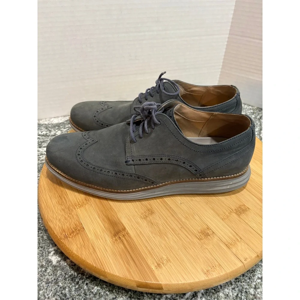 Cole Haan Mens Gray Leather Grand OS Wingtip Oxford Dress Shoes 10.5W‎